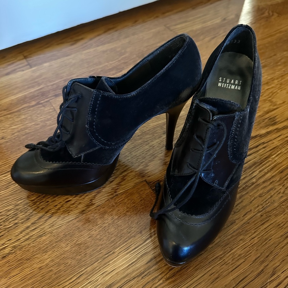 VTG Late 90s Stuart Weitzman Black High Heels Women's Size 8.5 Satin Leather